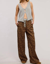 Mimosa Plaid Flannel Contrast Waistband Leopard Boxer Pant in grey - women's pants - view 4