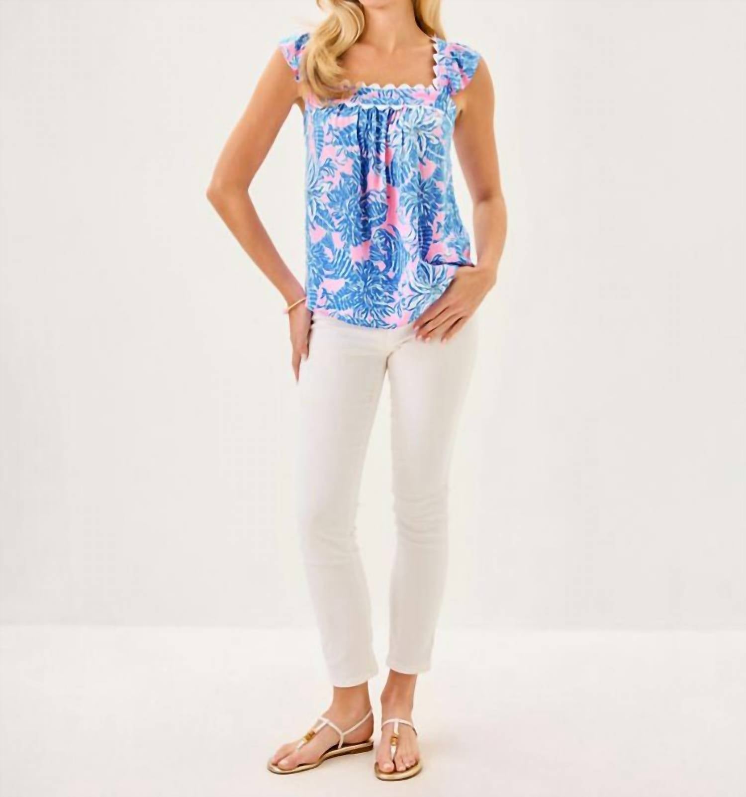 Lilly Pulitzer Gyah Sleeveless Top in blue 1 - women's blouse - alternate view