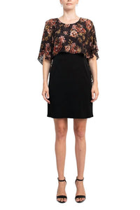 Glamour Nights - Floral Print Cape Mini Dress