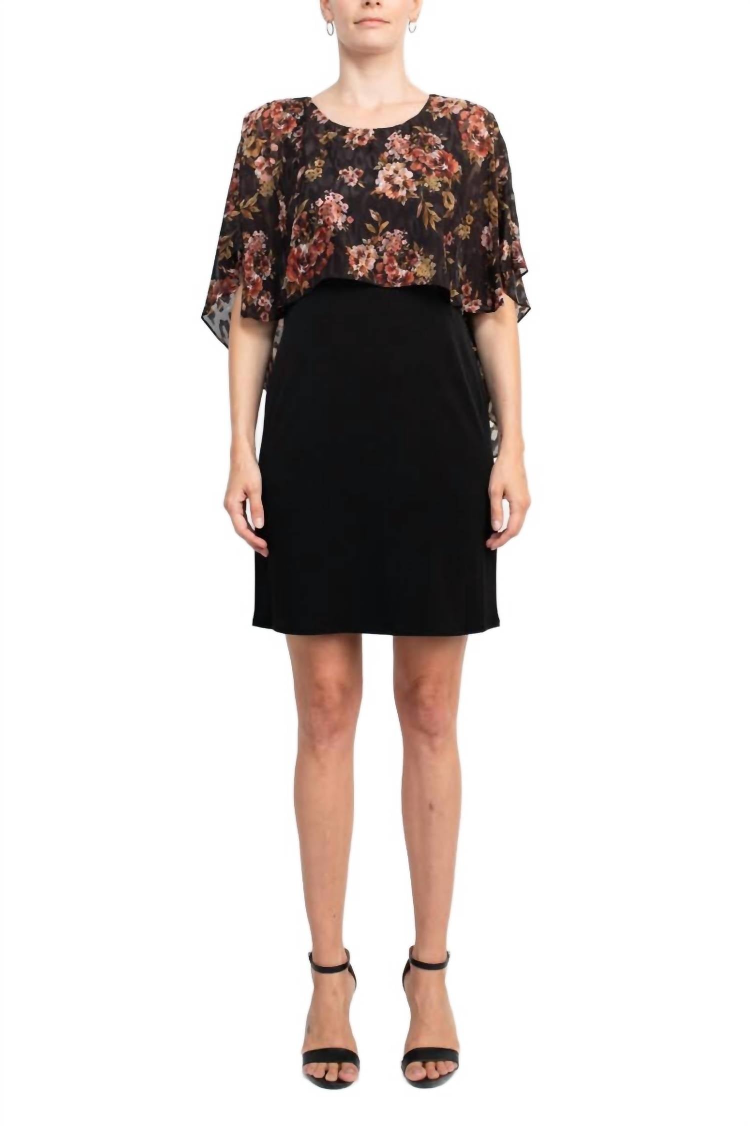 Glamour Nights - Floral Print Cape Mini Dress