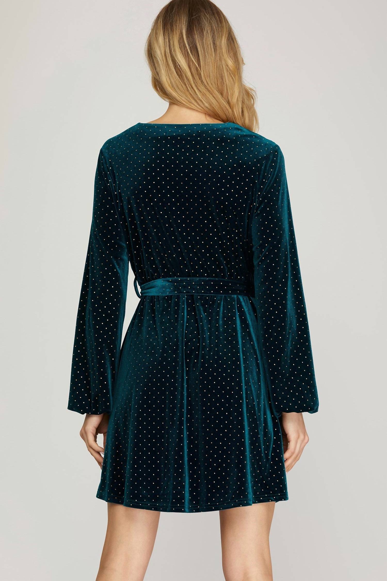 Surplice Dress With Gold-Dot