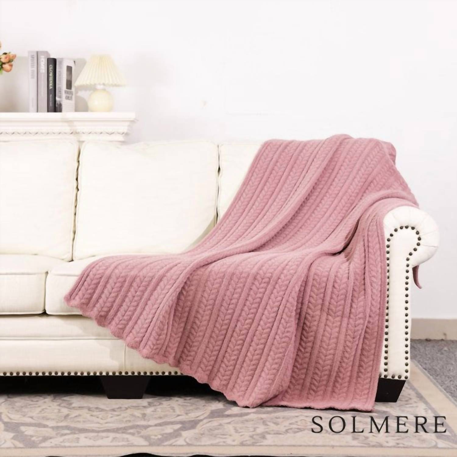 Judson & Company Cable Knit Monochromatic Blanket in dust pink - item