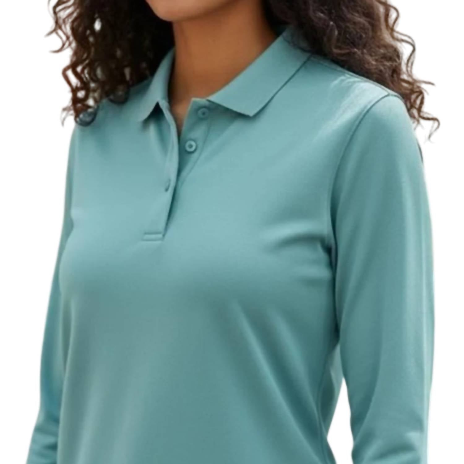 NIKE Women's Long Sleeve Polo in aqua - women's long sleeve top - detail view