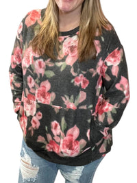 Honeyme - Floral Kangaroo Pocket Sweater