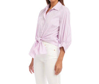 Karen Kane - Stripe Blouson Sleeve Embellished Tie-Front Top