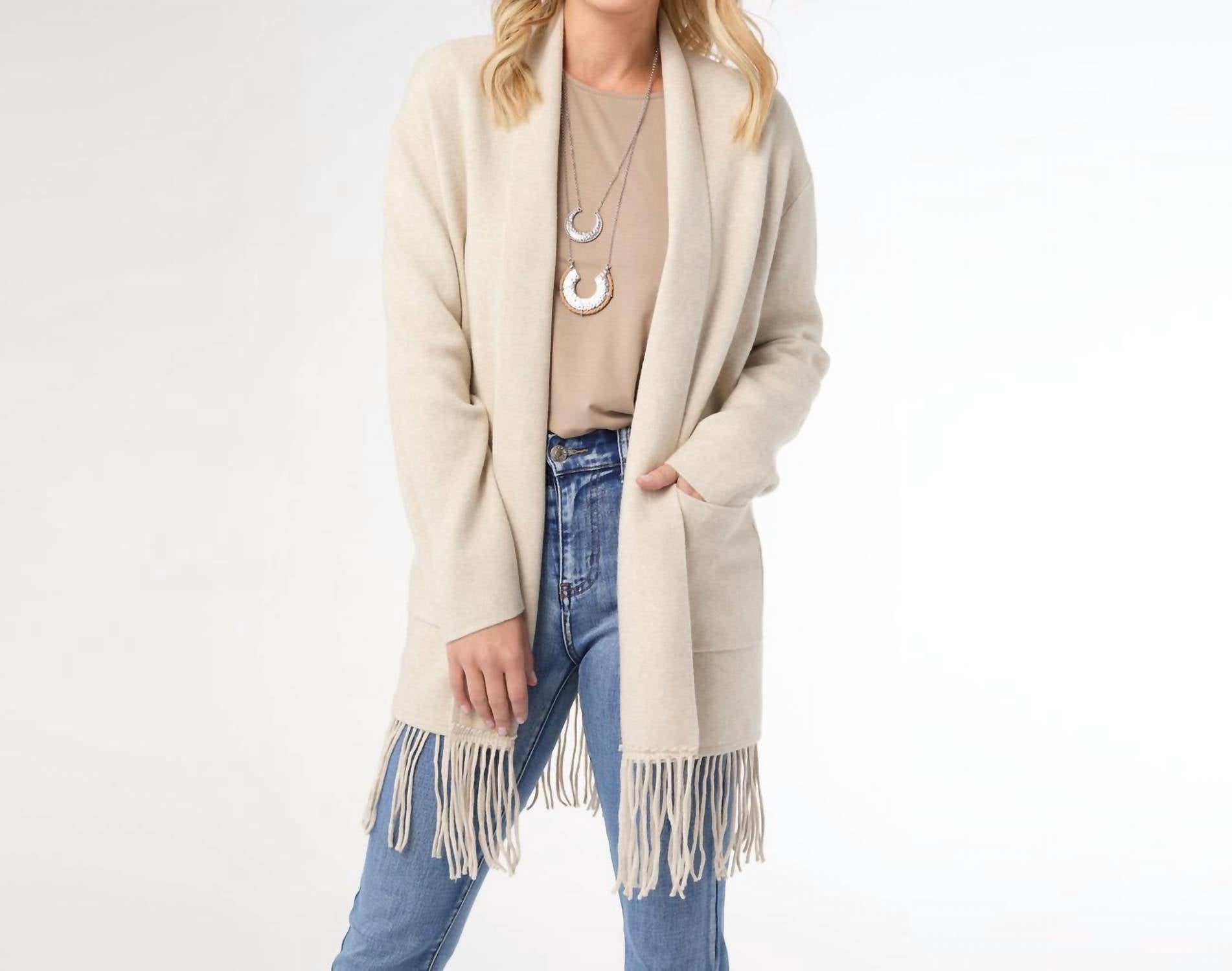 Coco + Carmen - Mid Length Cardigan with Fringe
