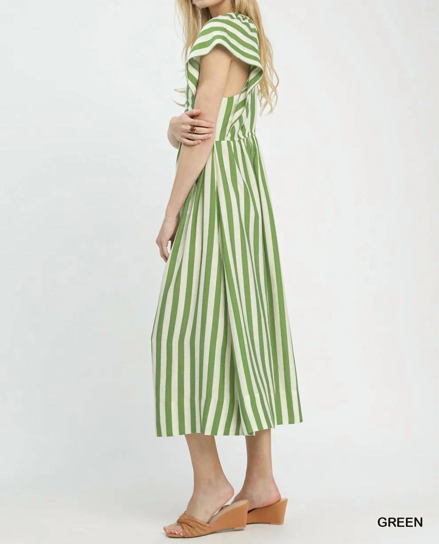 Umgee - Striped Button-front Midi Dress