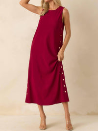 entro Ribbed Knit Maxi Dress With Faux Buttons in cherry - women's dress - alternate view
