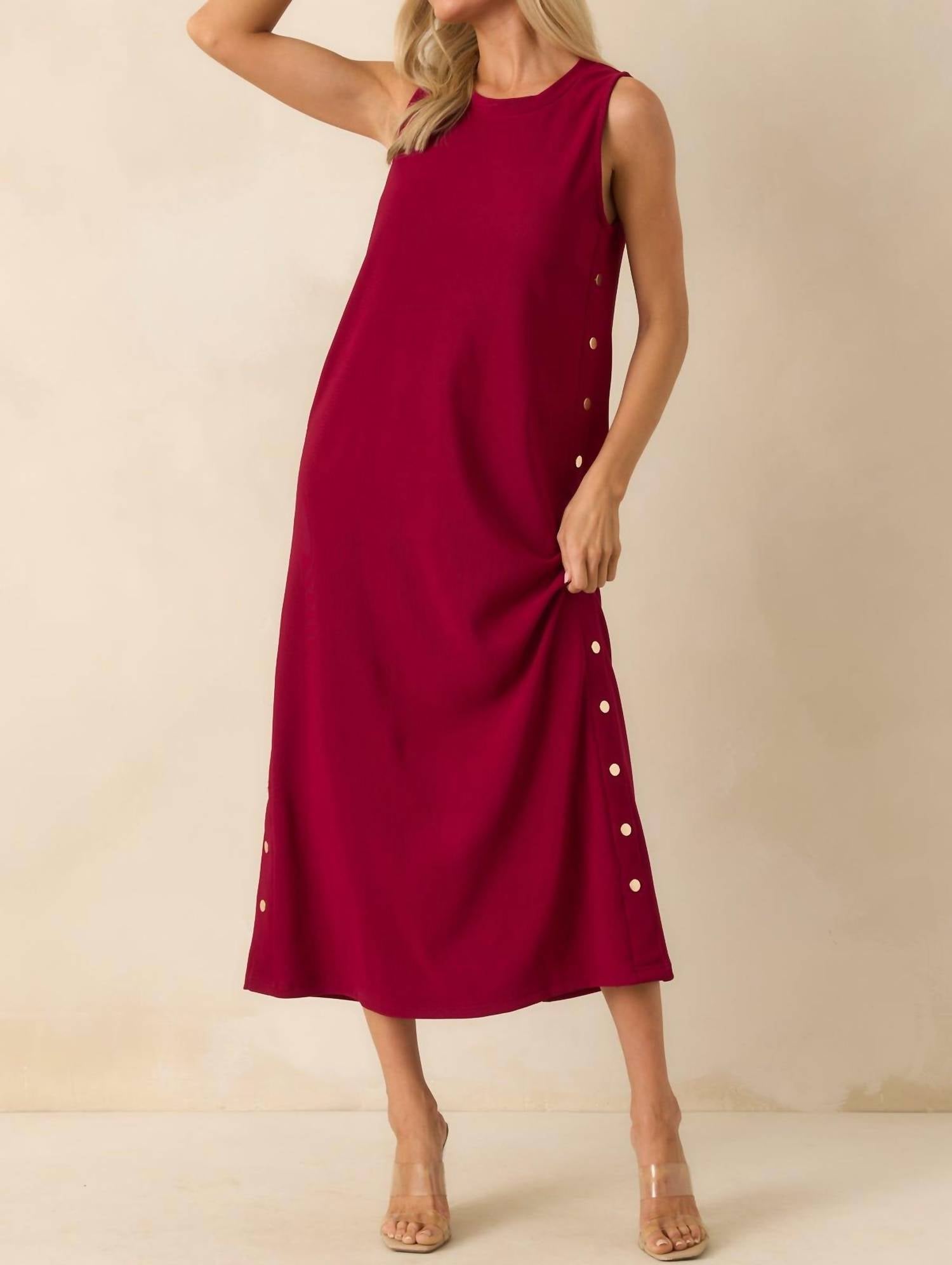 entro Ribbed Knit Maxi Dress With Faux Buttons in cherry - women's dress - alternate view
