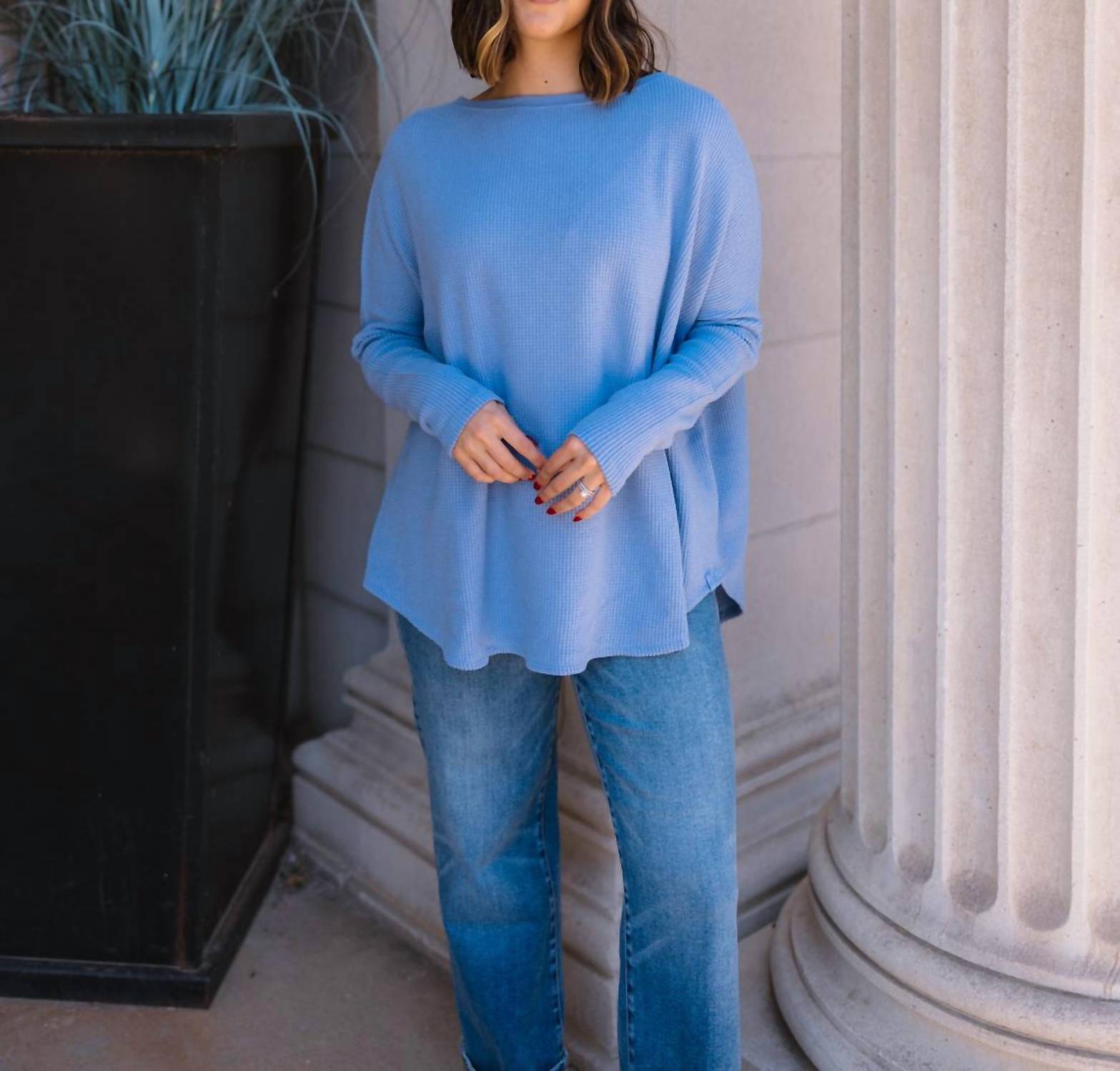 Free People Latte Blues Solid Thermal Top in dawn breeze - women's t-shirt - view 4