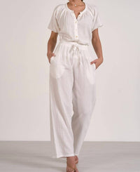 ELAN Gauze Smocked Pants in white - women's pants