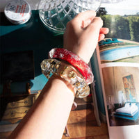 Gold & Honey - Women's Faceted Lucite Bangle With Gold Beads
