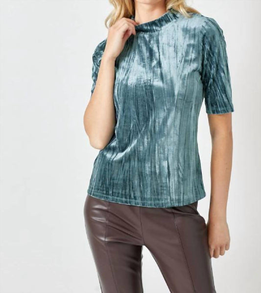 Velvet Fitted Half Sleeve Mock Neck Top