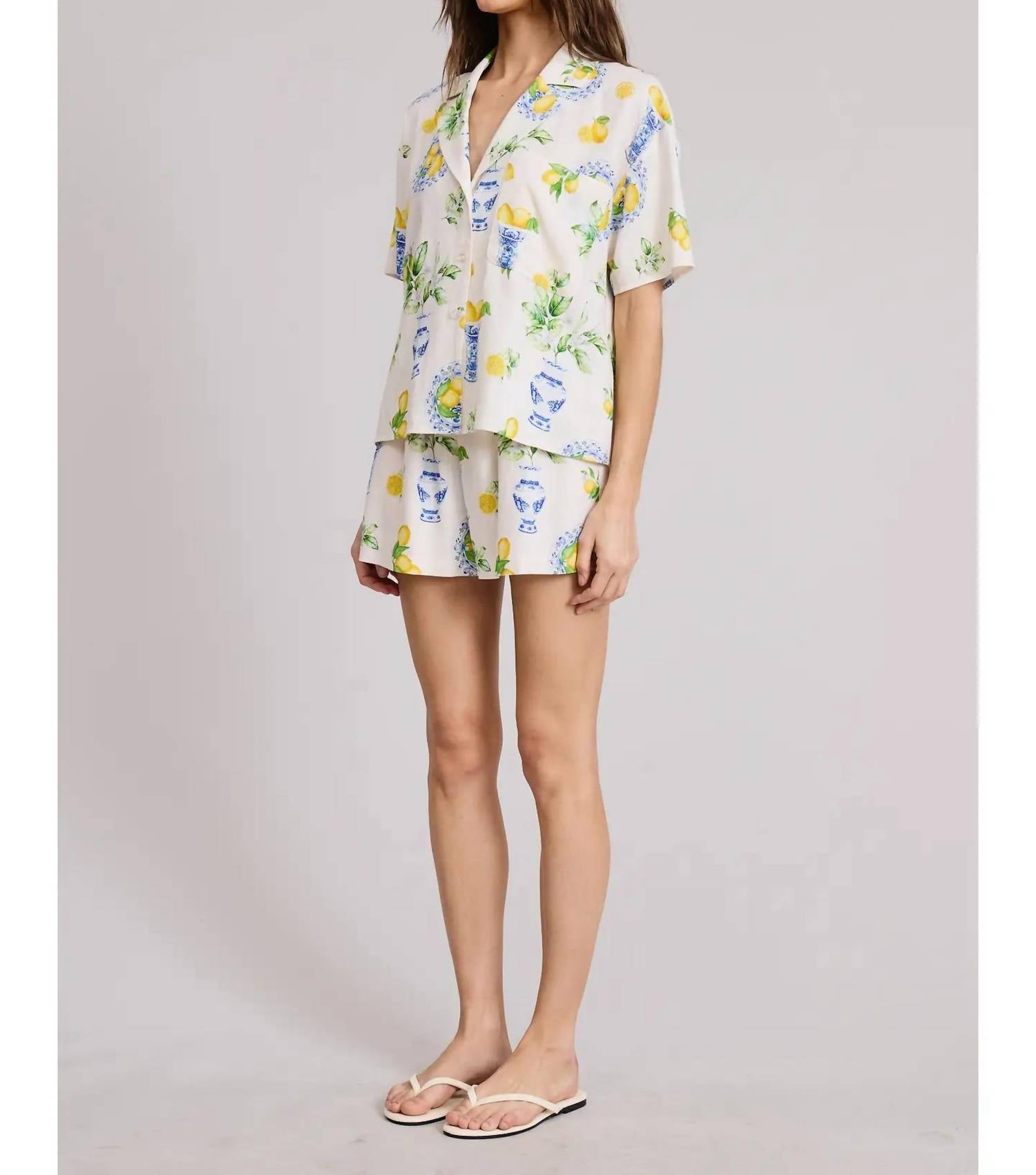 Flat White - Italia Lemon Button Down Top