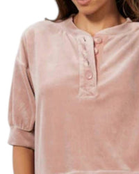 Bobi - Puff Sleeve Boxy Henley Sweatshirt