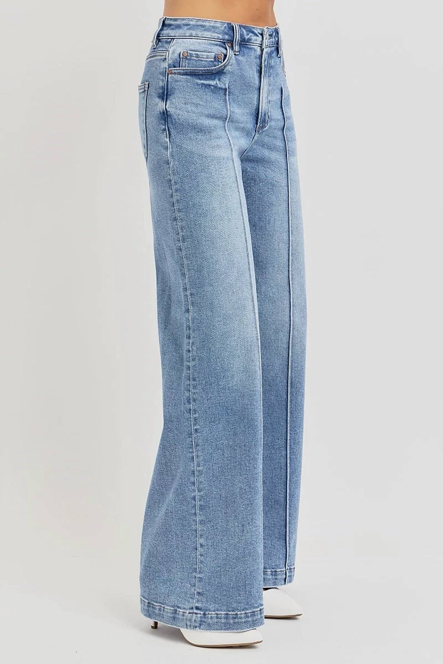 Risen - High Waist Wide Leg Pintuck Detailed Jeans