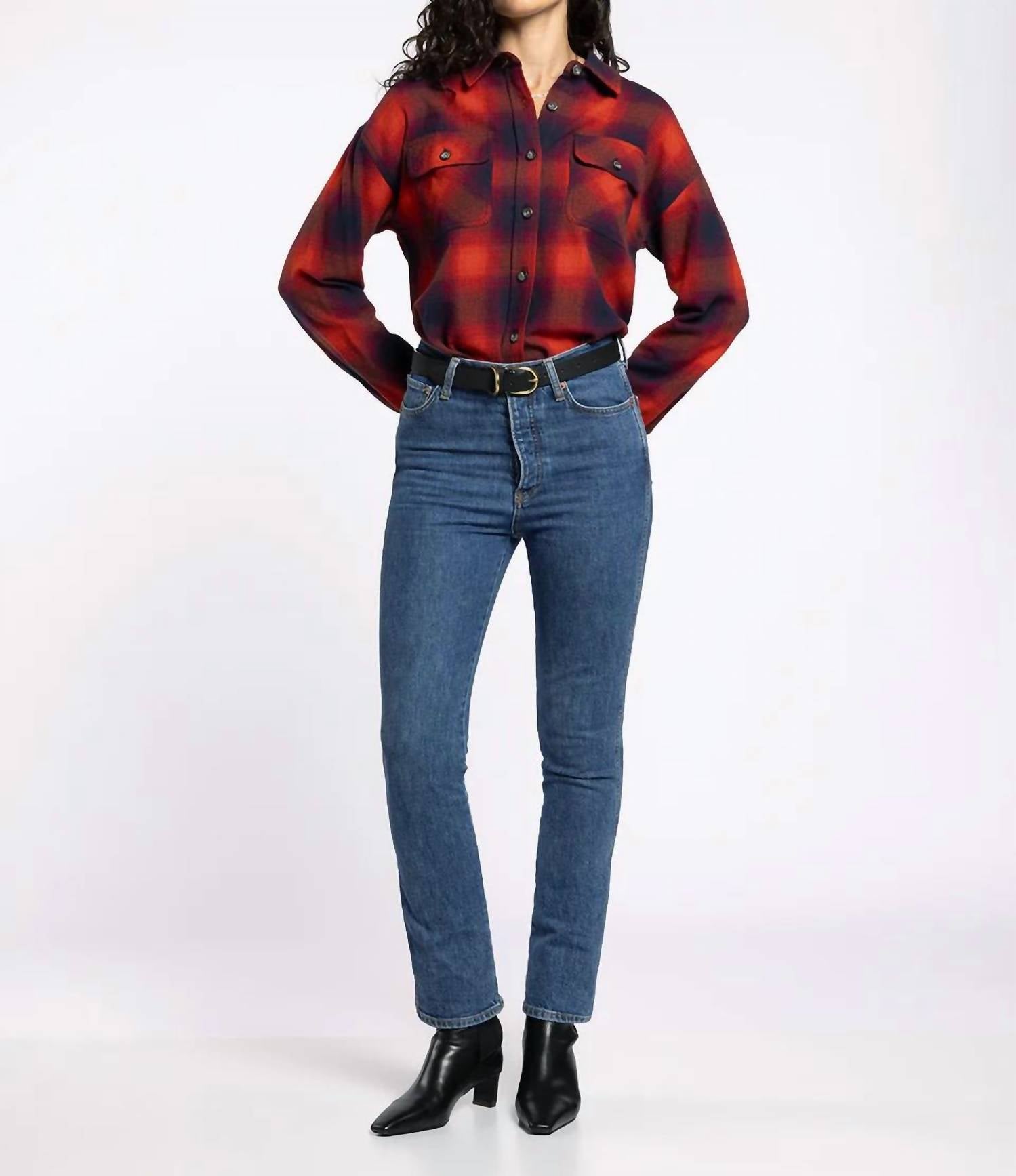 Thread & Supply Elsie Full Button Front Closure Shirt in black tomato plaid - women's shirt