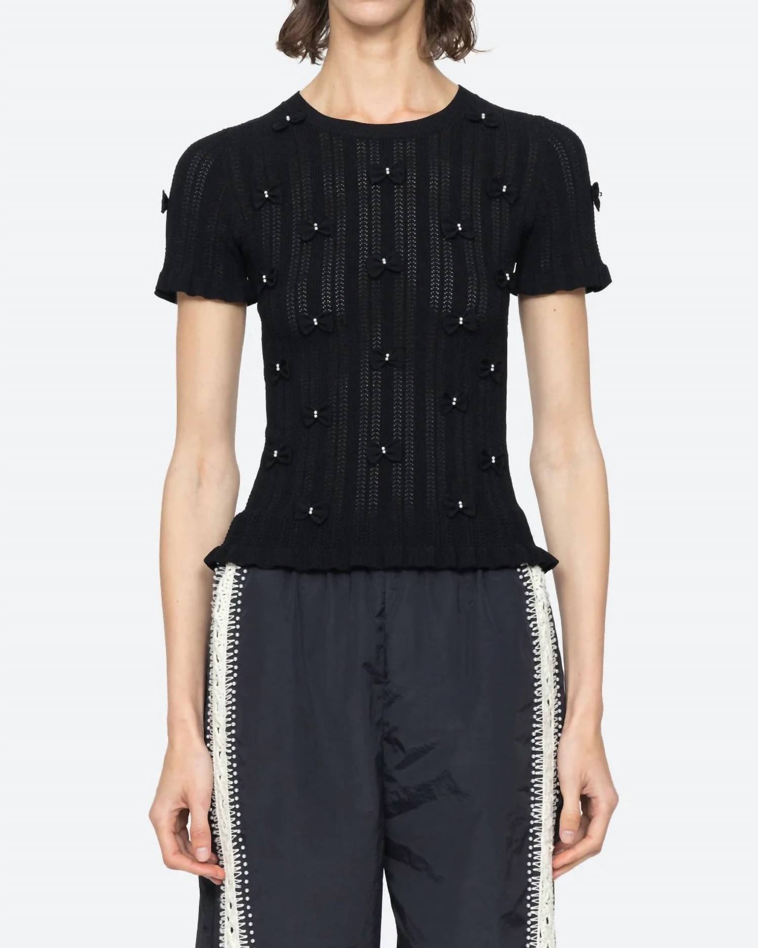 SEA Alberta Pearl Short Sleeve Top in black - women's blouse