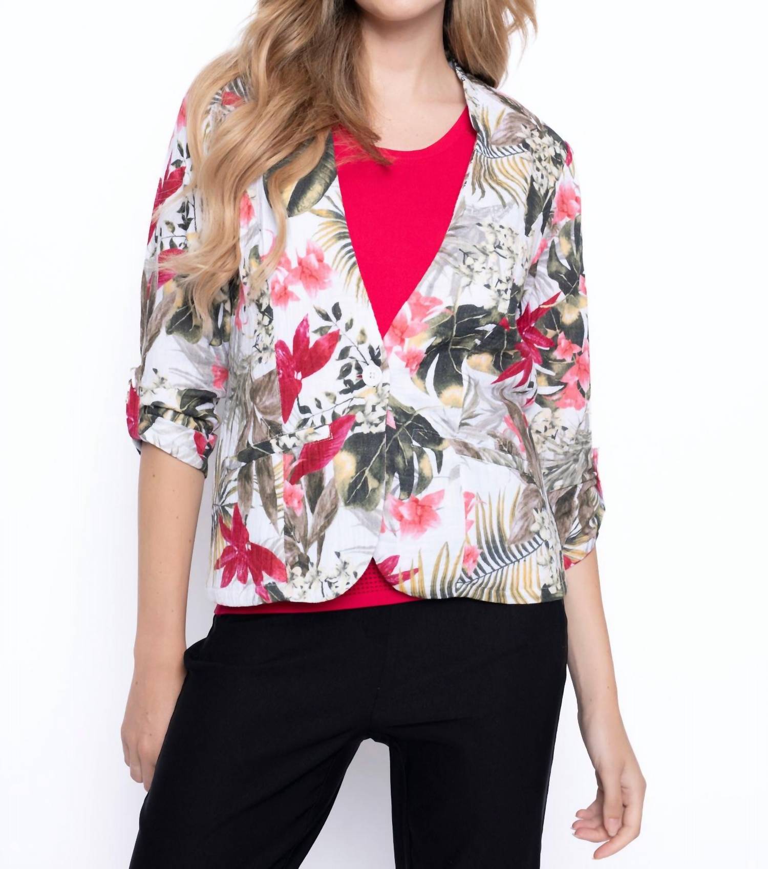 Picadilly - Three Quarter Sleeve Floral Jacket