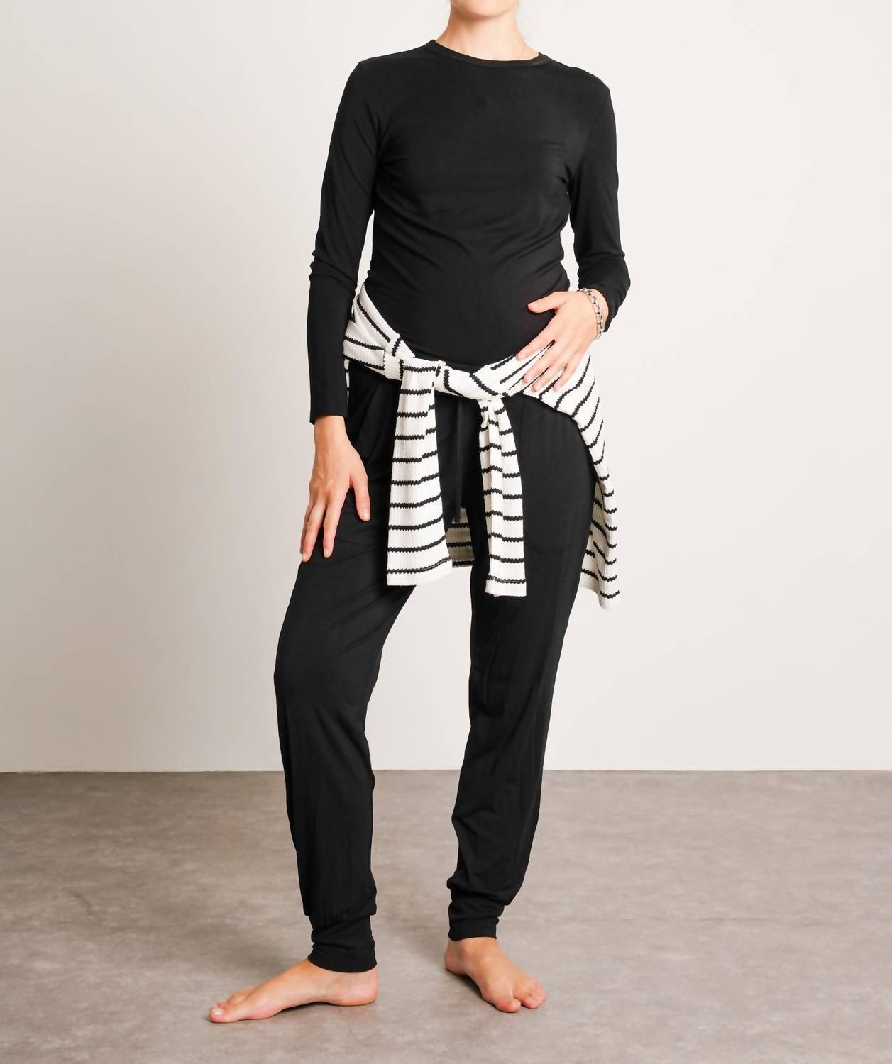NOM Maternity Liv Long Sleeve Tee in black - women's long sleeve top