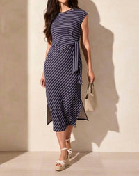TRIBAL Midi Dress with Self Belt in jet blue - women's dress
