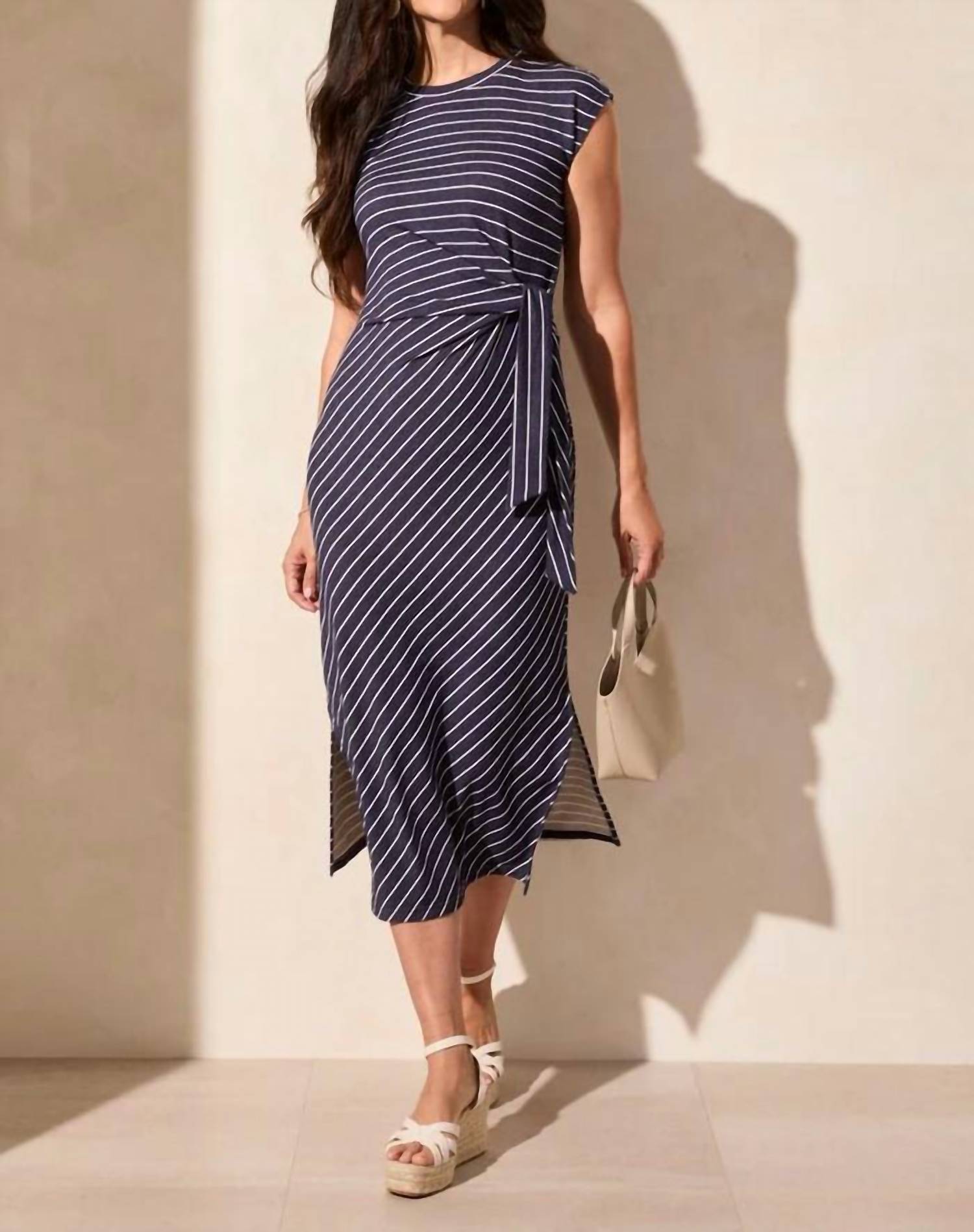 TRIBAL Midi Dress with Self Belt in jet blue - women's dress