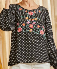 Savanna Jane - Floral Embroidery Polka Dot Top