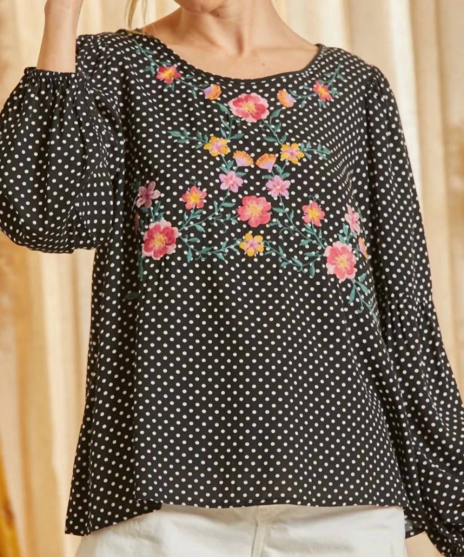 Savanna Jane - Floral Embroidery Polka Dot Top