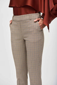 Joseph Ribkoff Pull On Straight Plaid Pant in beige multi - women's pants - detail view