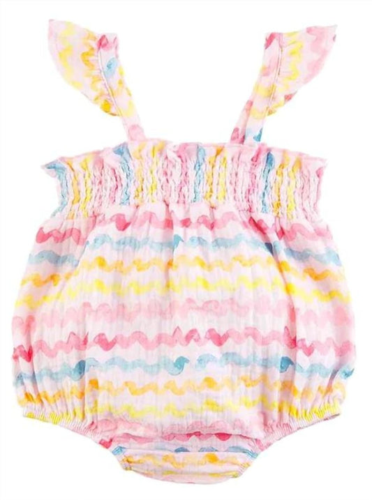 Mudpie - Girl's Rainbow Ric-rac Bubble Romper And Headband Set