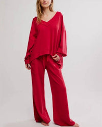 Free People Staycation Pullover Sweatshirt in deep cherry - women's top - alternate view