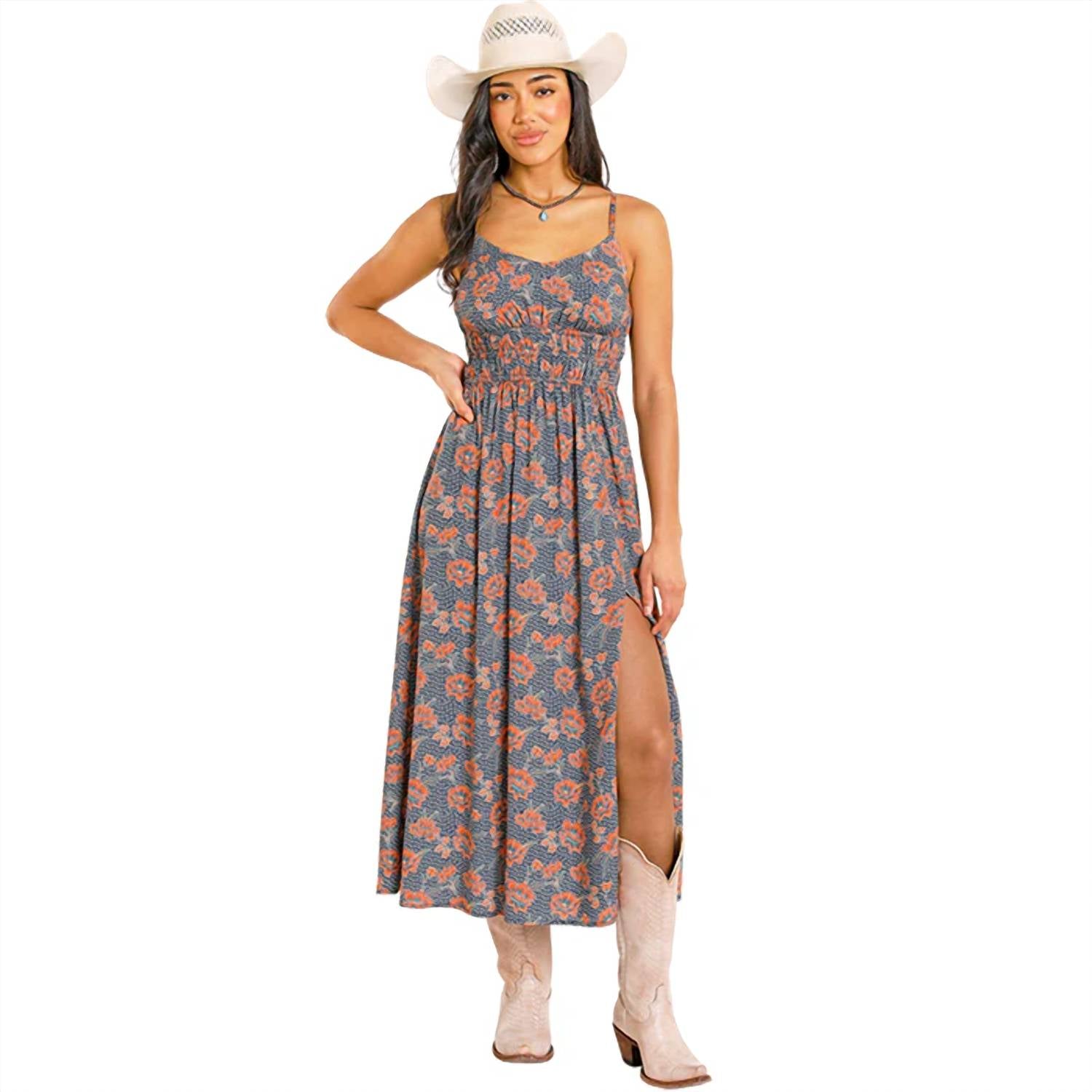 Rock & Roll Denim - Floral Print Midi Dress