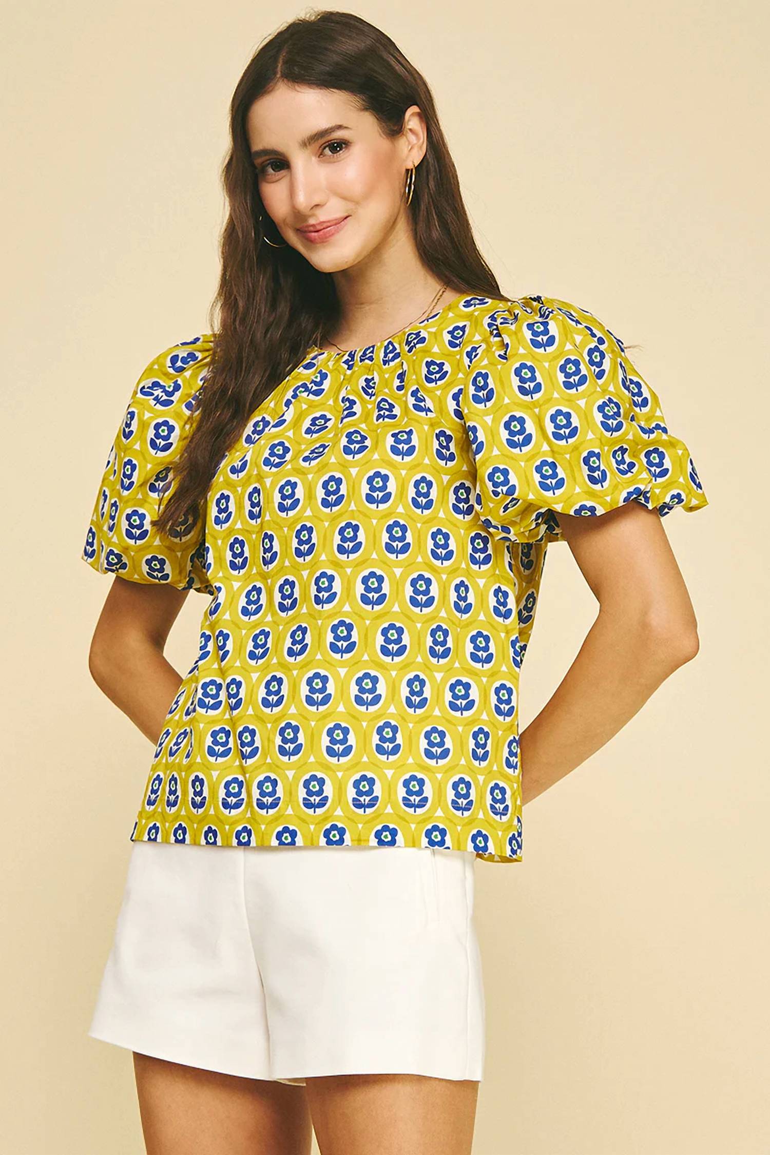 Pinch - Short Sleeve Flower Print Detail Blouse