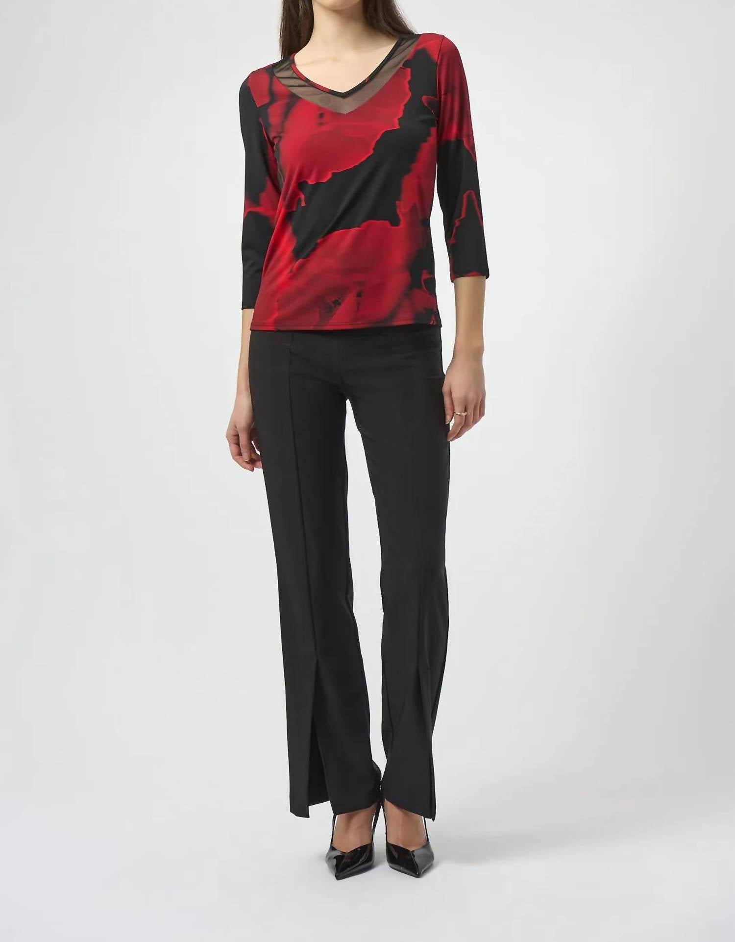 Joseph Ribkoff - Abstract Print 3/4 Sleeves Fitted Top