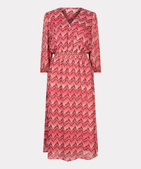 Esqualo - Elastic Waist Crossover Long Zigzag Crepe Dress