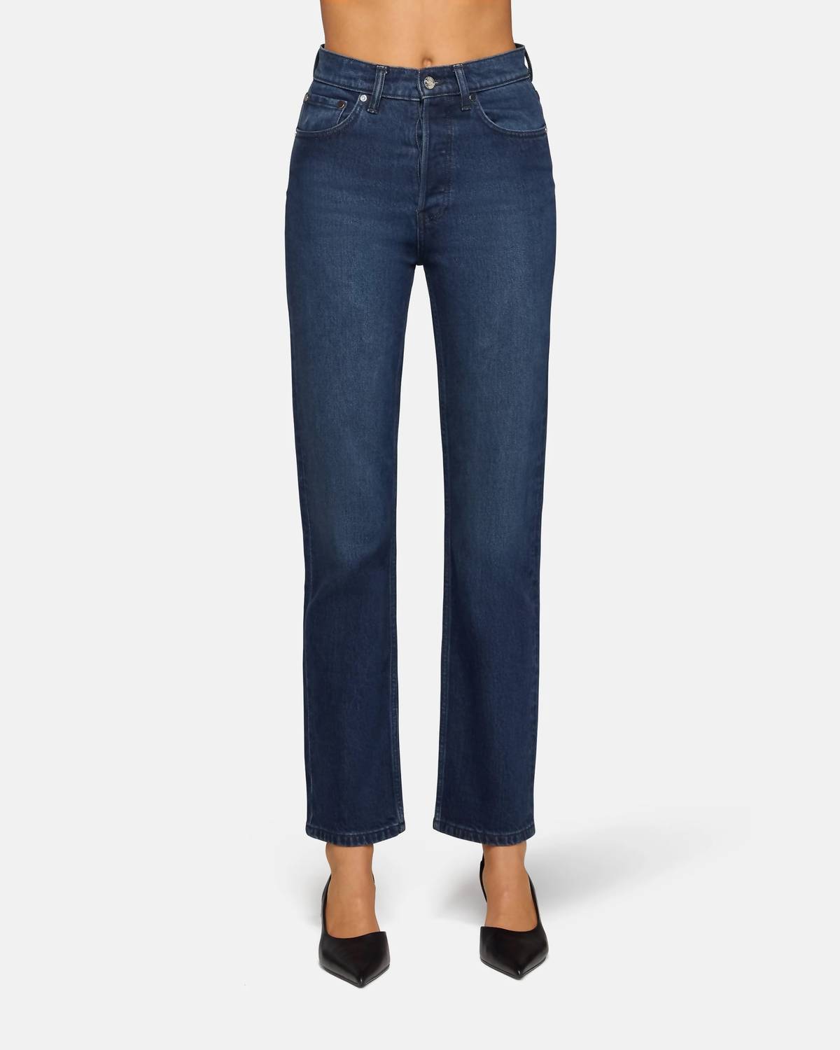 EB Denim High Rise Straight Leg Jeans in midnight ridge - women's jeans