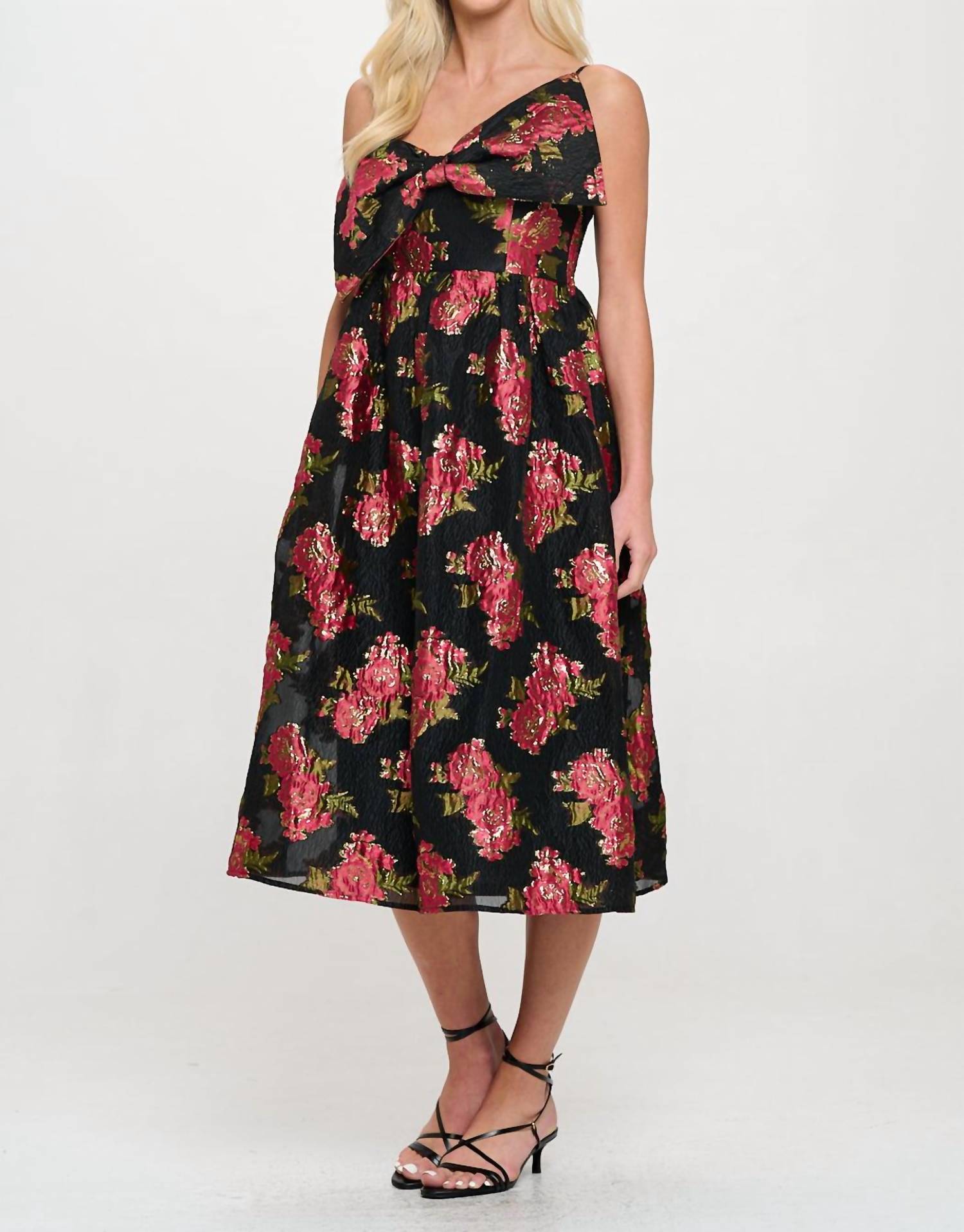 Meet Me In Santorini - Scarlet Blossom Bow Midi Dress