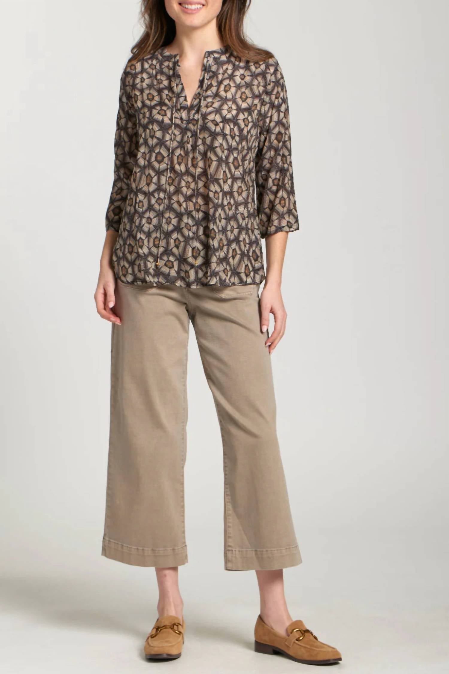 Apny - Chiffon V Neck Top With Tassel