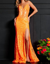 JOVANI High Slit And V-neckline Prom Dress in neon orange - women's dress