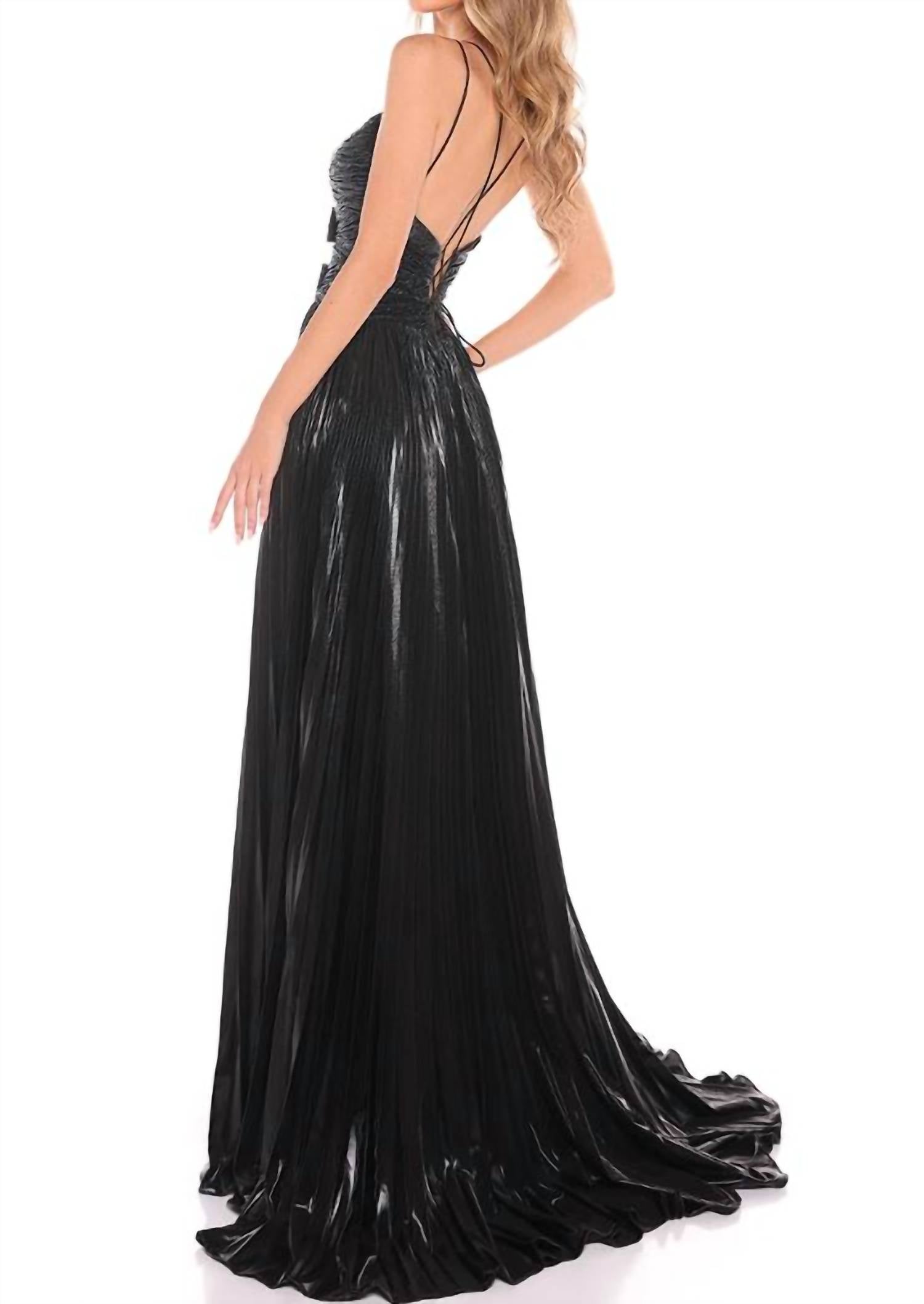 AMARRA Metallic Cutout A-line Slit Gown in black - women's dress - detail view