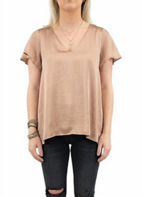 ADRIENNE Satin Flutter Top in taupe - women's t-shirt