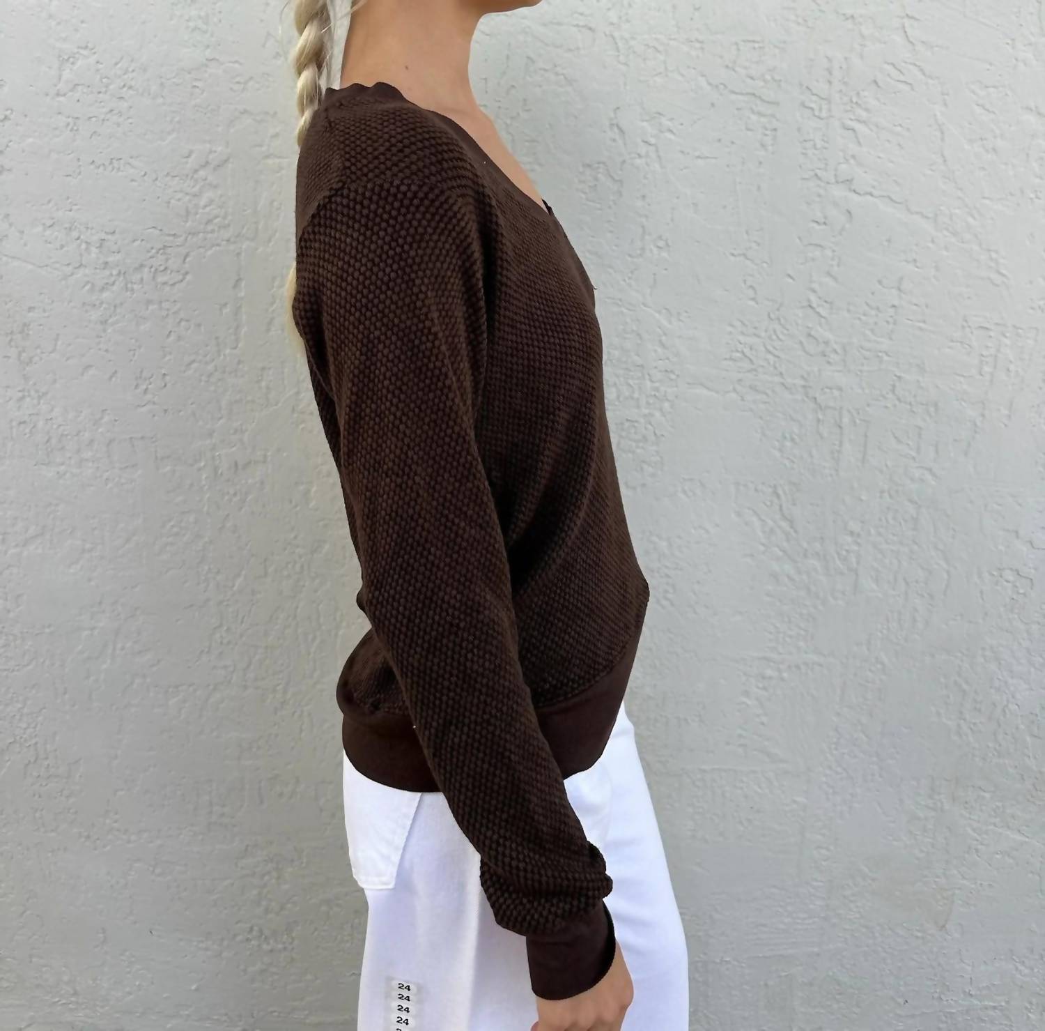LAmade Gabrielle V-neck Pullover Top in mahogany - women's long sleeve top - alternate view