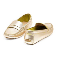 CHARLESTON SHOE CO. Women's Rio Loafer Flats in gold - women's flats - detail view