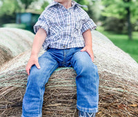 American Farm Company - Boys Youth Plaid Pattern Metal Snap Shirt