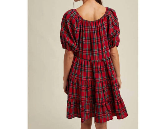 Wishlist - Gingham Puff Sleeve Tiered Mini Dress
