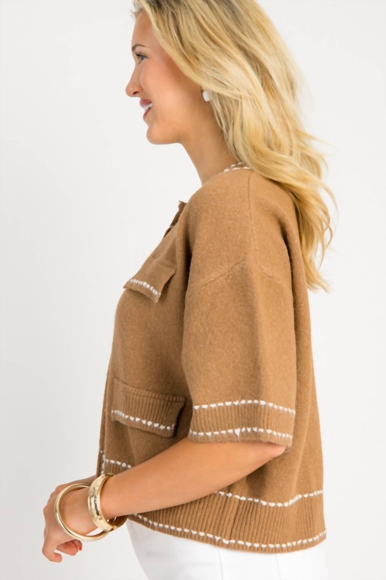 Entro - Short Sleeve Button Up Sweater Top
