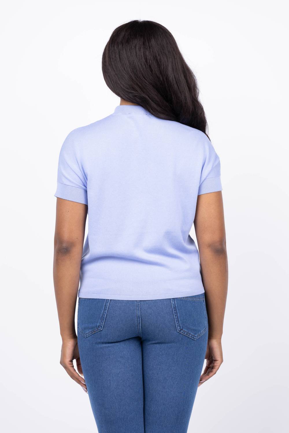 Elliott Lauren Modal Knit Hi Neck Short Sleeve Tee in iris - women's t-shirt - alternate view