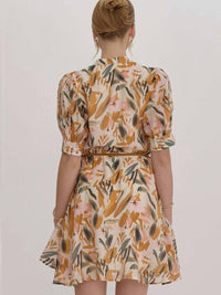Entro - Women's Leaf Print Braided Belt Shirt Dress