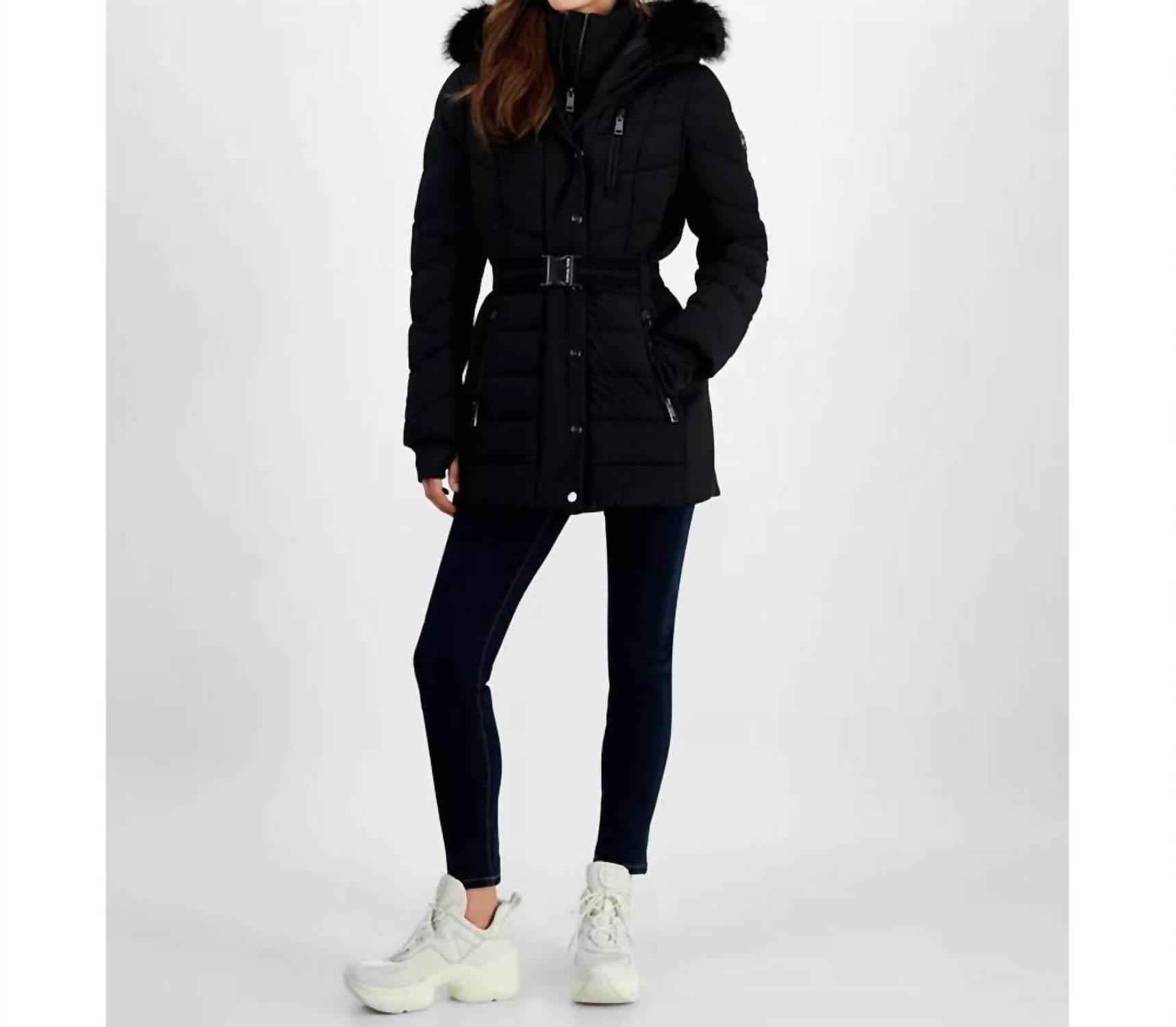 Michael Michael Kors - Belted Chevron Scutab Stretch Quilted Coat Jacket
