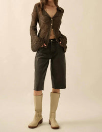 Promesa - Diamond Dust Geometric Crochet Button-up Cardigan